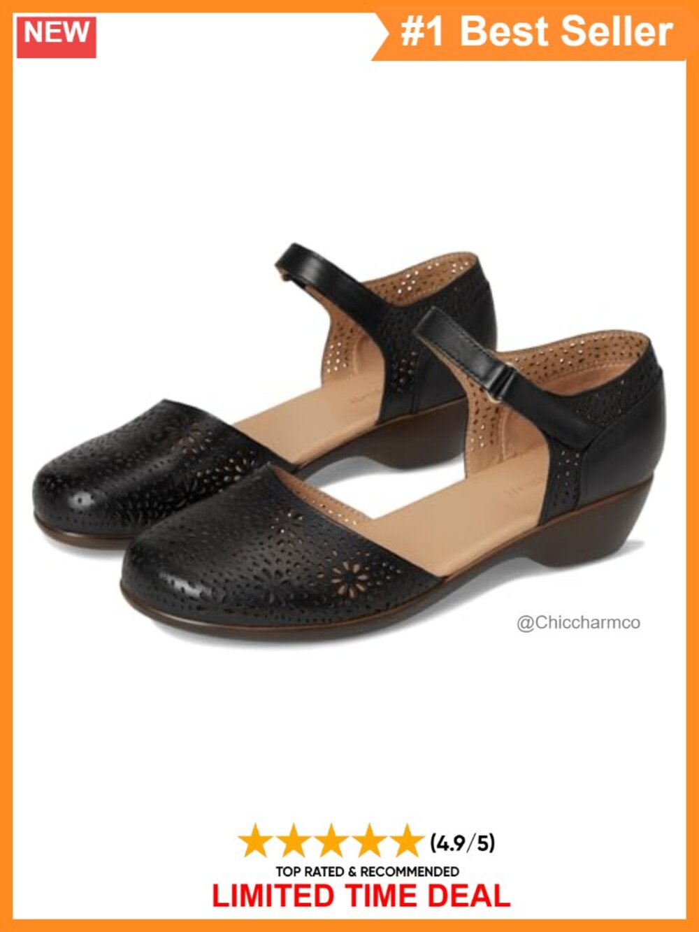 Block Heel Pump with Hook & Loop Ankle Strap